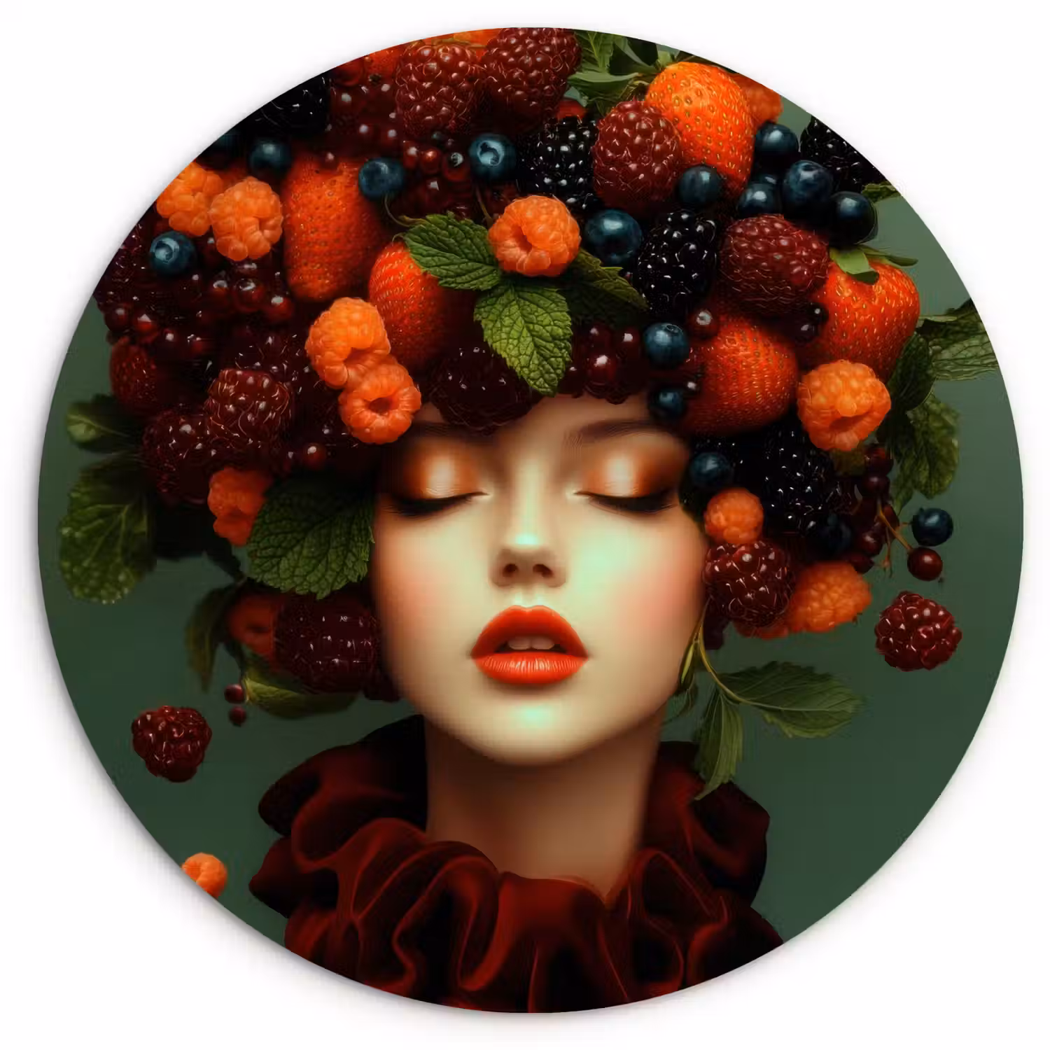 Vrouw - Aardbeien - Frambozen - Bramen - Bessen Wandcirkel plexiglas klein -3d