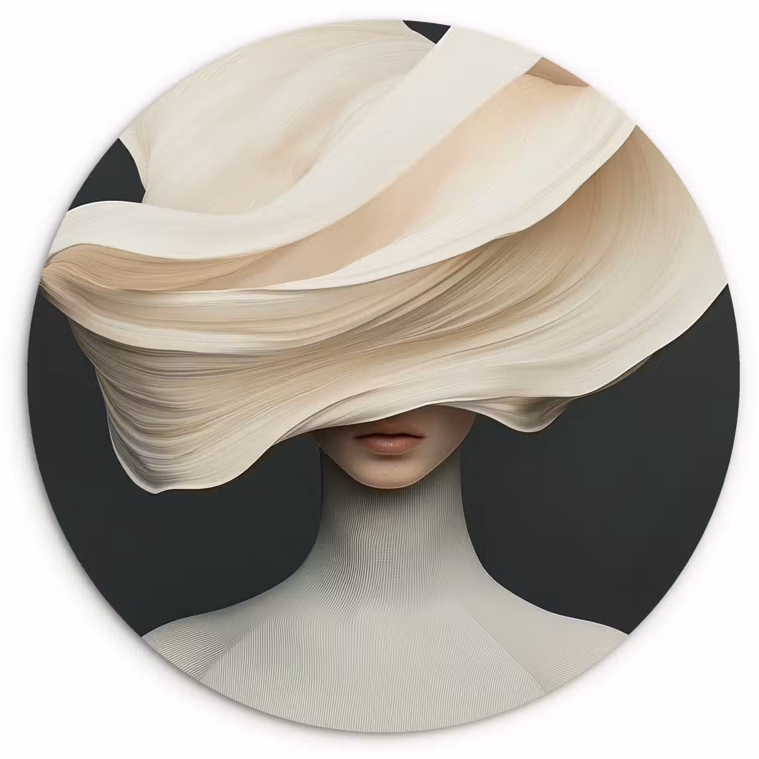 Vrouw - Beige - hoed Wandcirkel plexiglas klein -3d