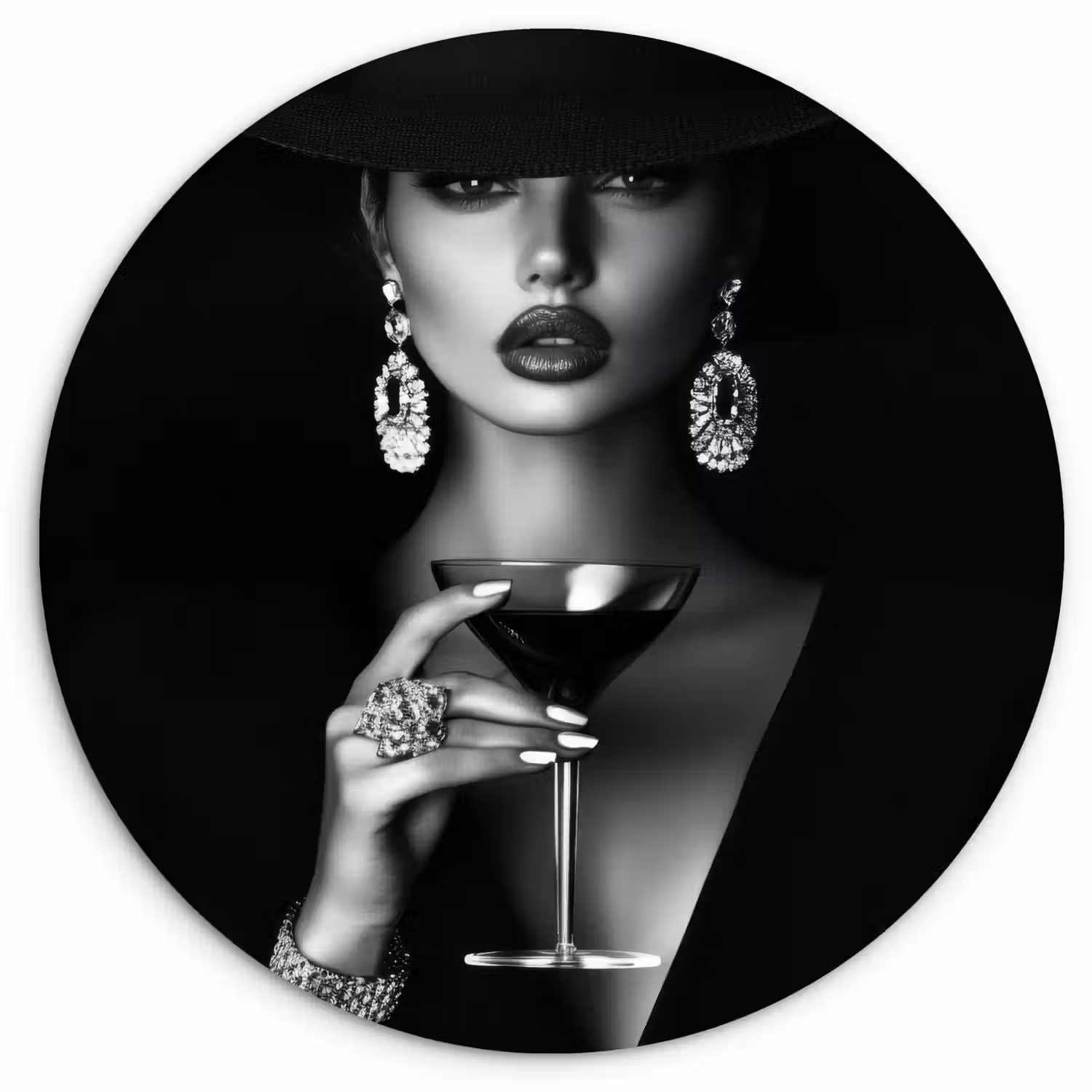 Vrouw - Cocktail - Chic Wandcirkel plexiglas klein -3d