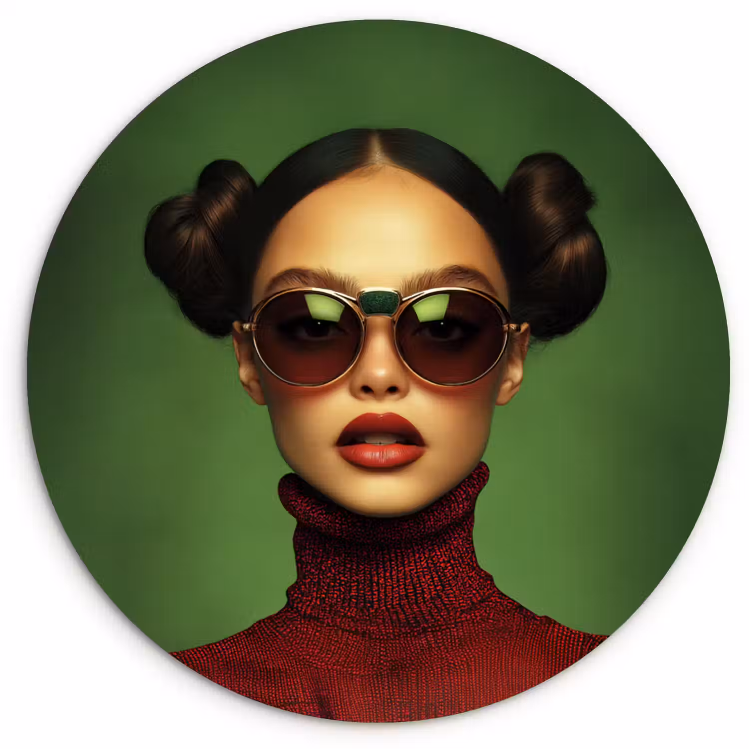 Vrouw - Groen - Bril - Aesthetic - Modern Wandcirkel plexiglas klein -3d