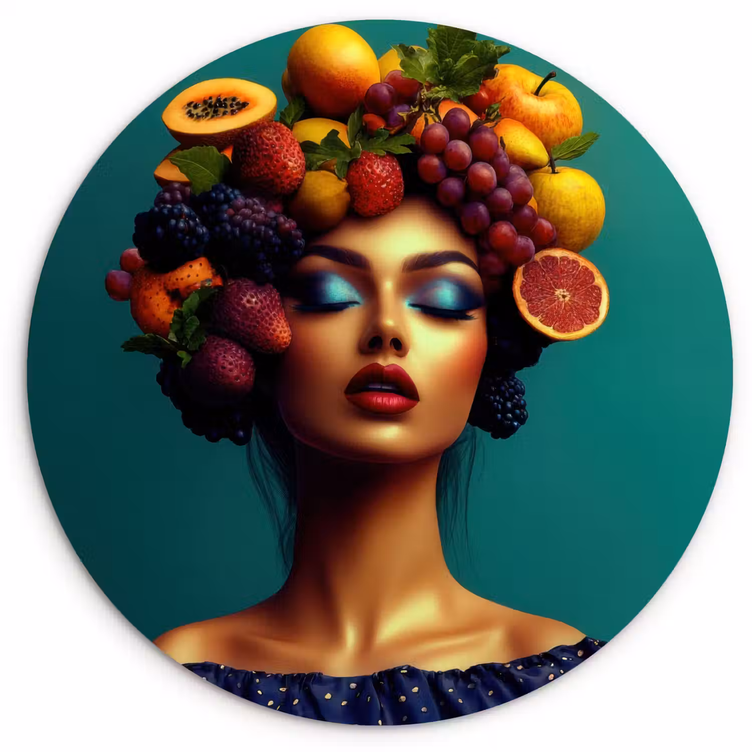Vrouw - Hoodtooi - Tropisch - Fruit - Druiven Wandcirkel plexiglas klein -3d