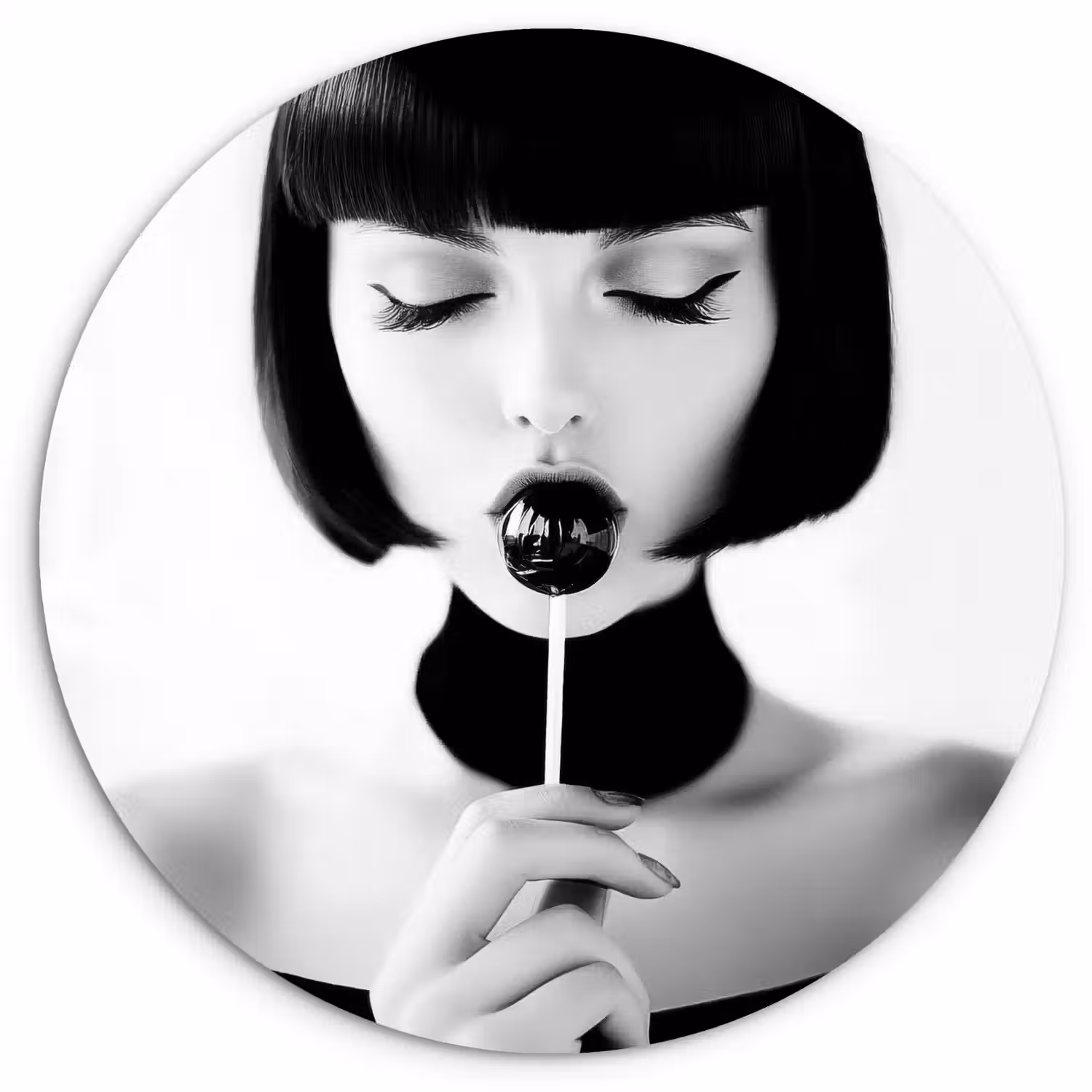 Vrouw - Lolly - Zwart - Wit Wandcirkel plexiglas klein -3d