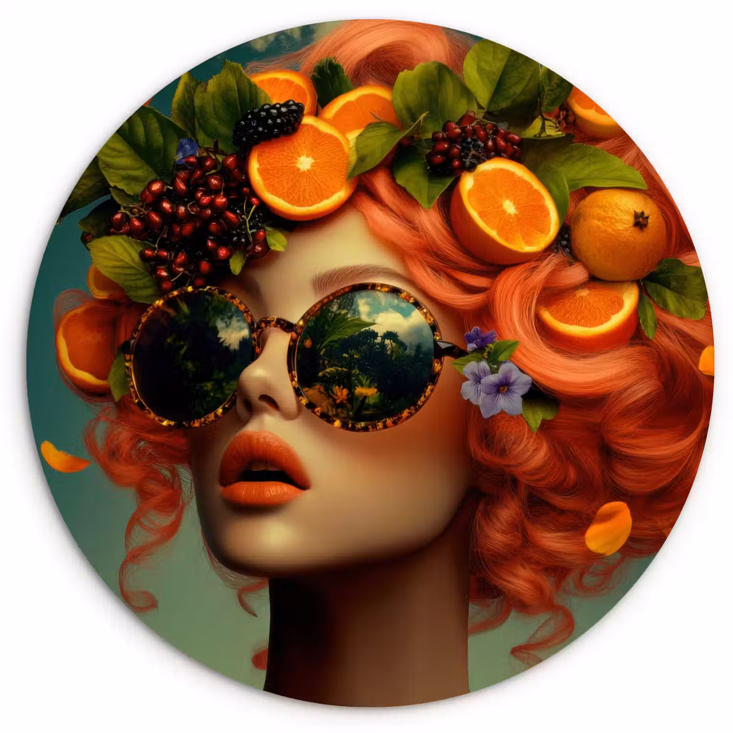 Vrouw - Sinaasappel - Bessen - Oranje Wandcirkel plexiglas klein -3d