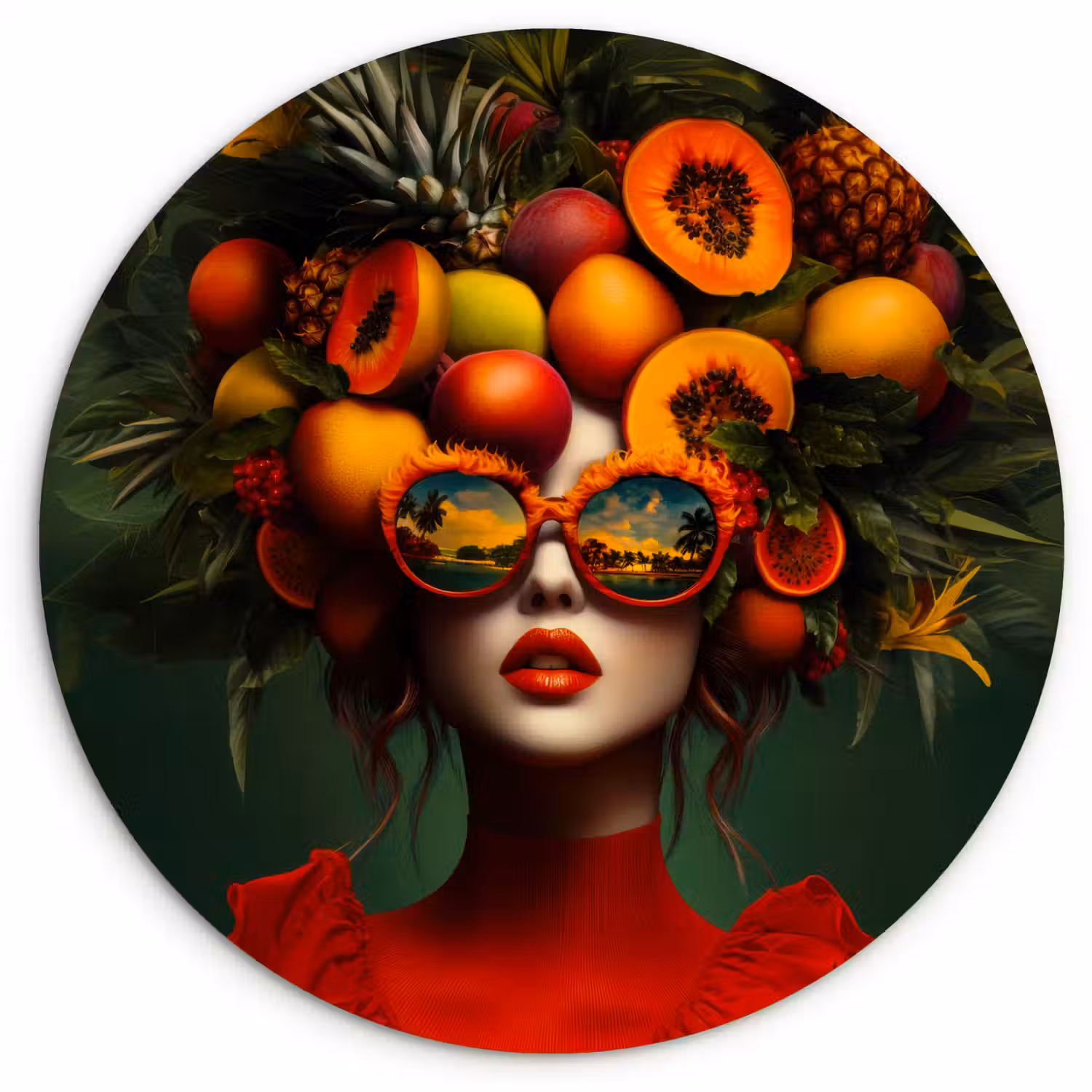Vrouw - Vruchten - Papaja - Ananas Wandcirkel plexiglas klein -3d