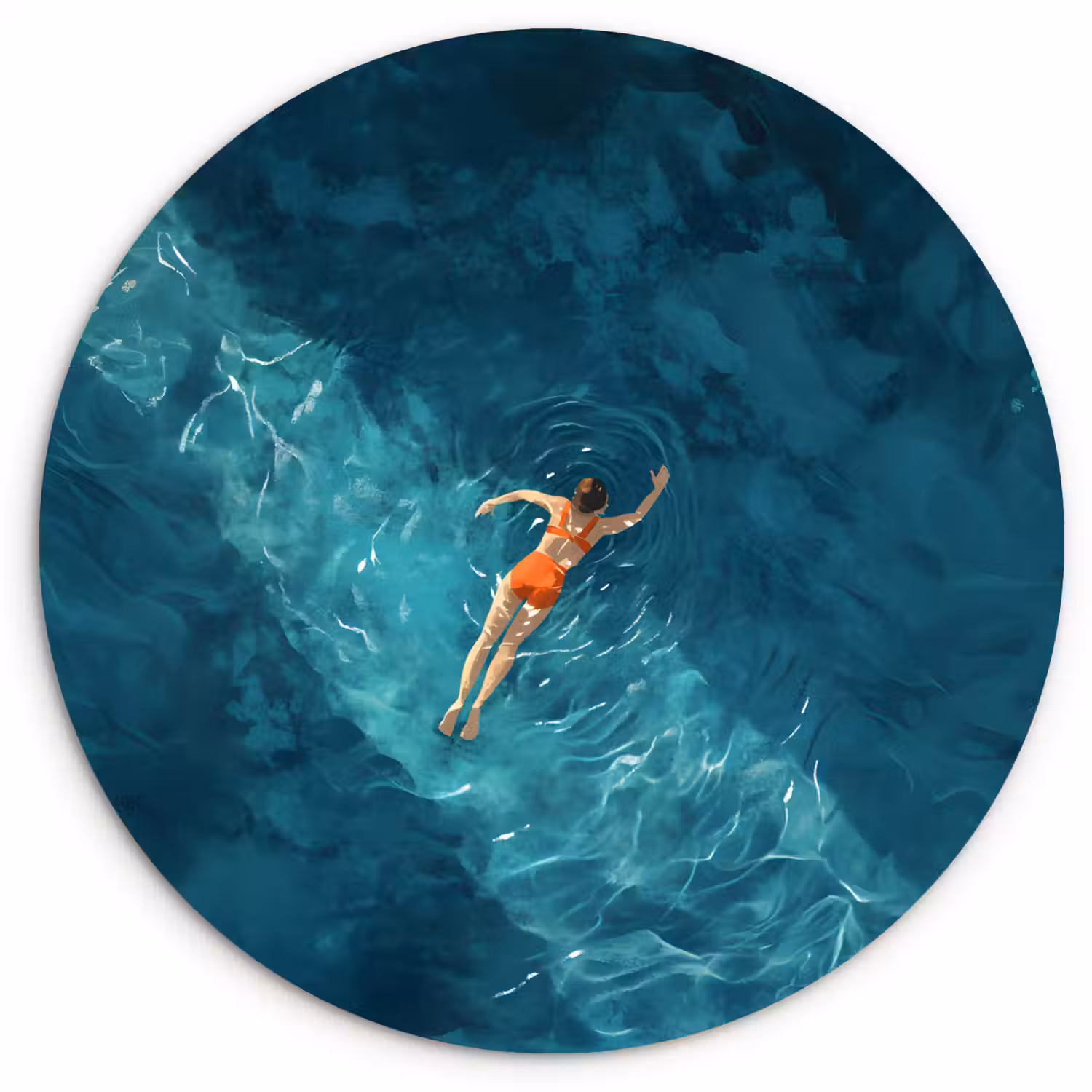 Vrouw - Water - Bikini - Oranje Wandcirkel plexiglas klein -3d