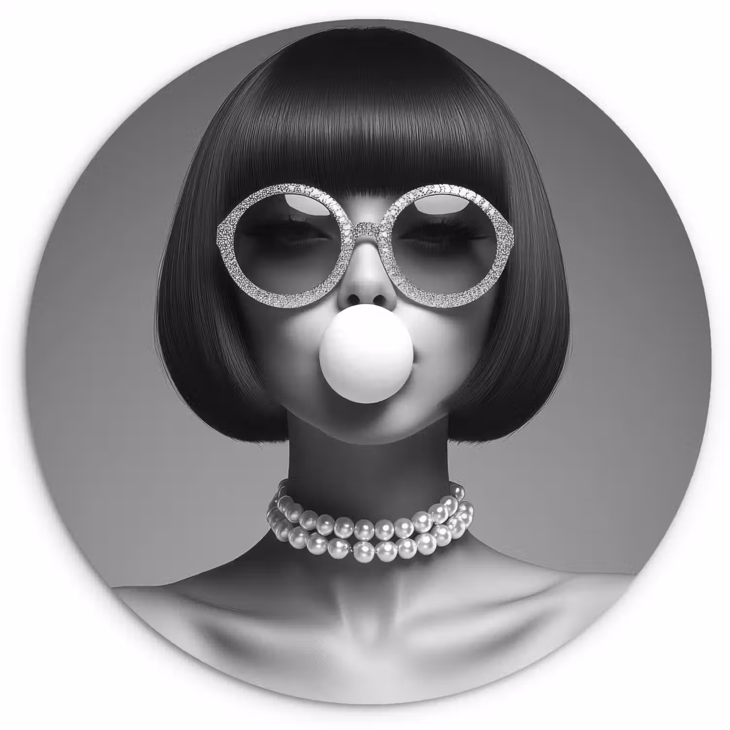 Vrouw - Zwart Wit - Ketting - Zonnebril Wandcirkel plexiglas klein -3d