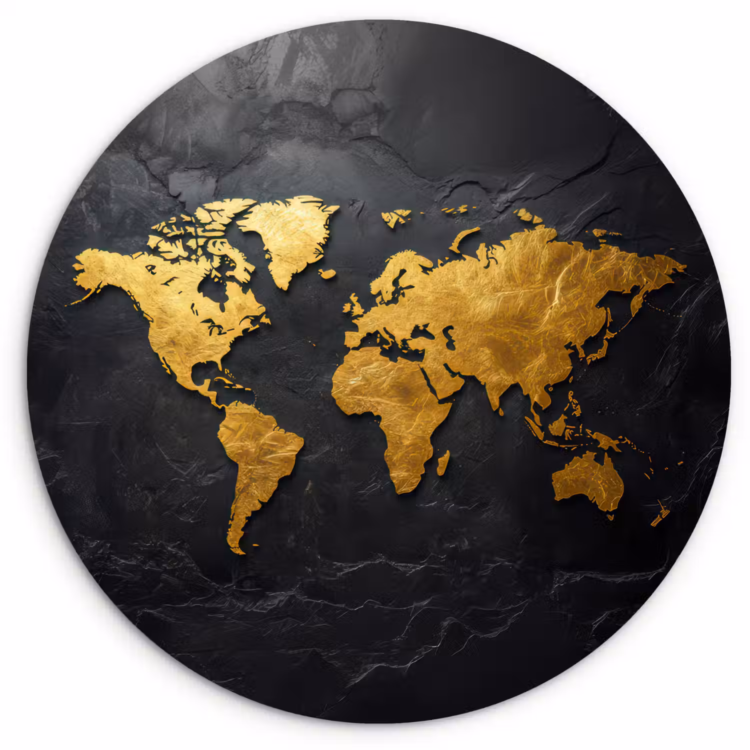 Wereldkaart - Goud - Steen Wandcirkel plexiglas klein -3d