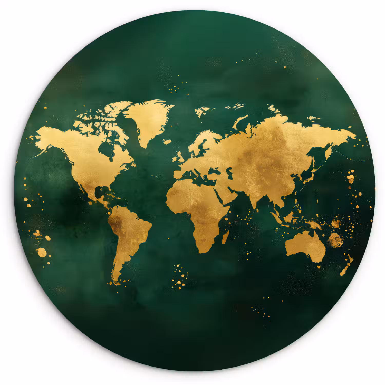 Wereldkaart - Groen - Goud Wandcirkel plexiglas klein -3d