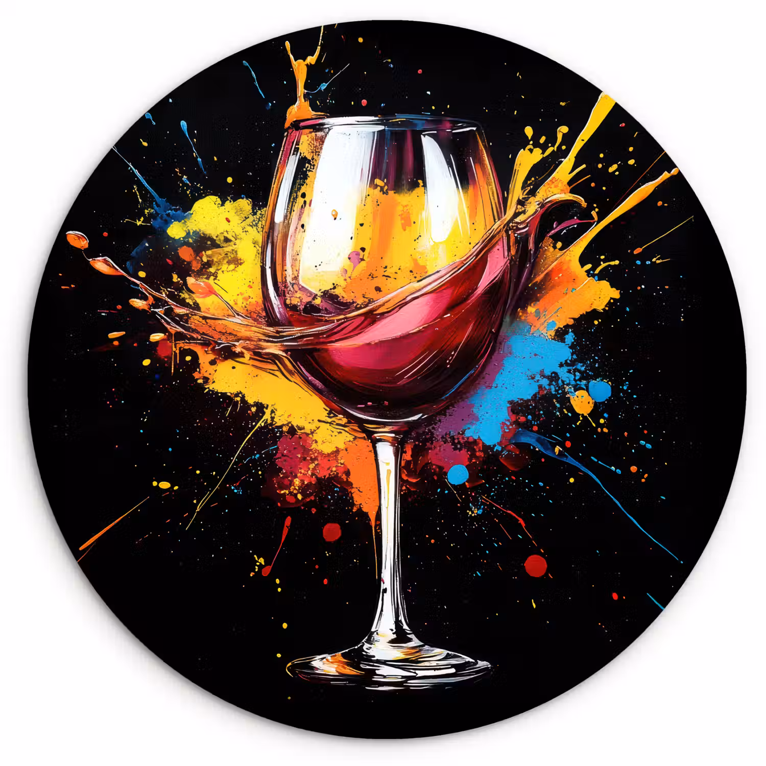 Wijn - Glas - Graffiti - Borrel - Rood - Verf Wandcirkel plexiglas klein -3d
