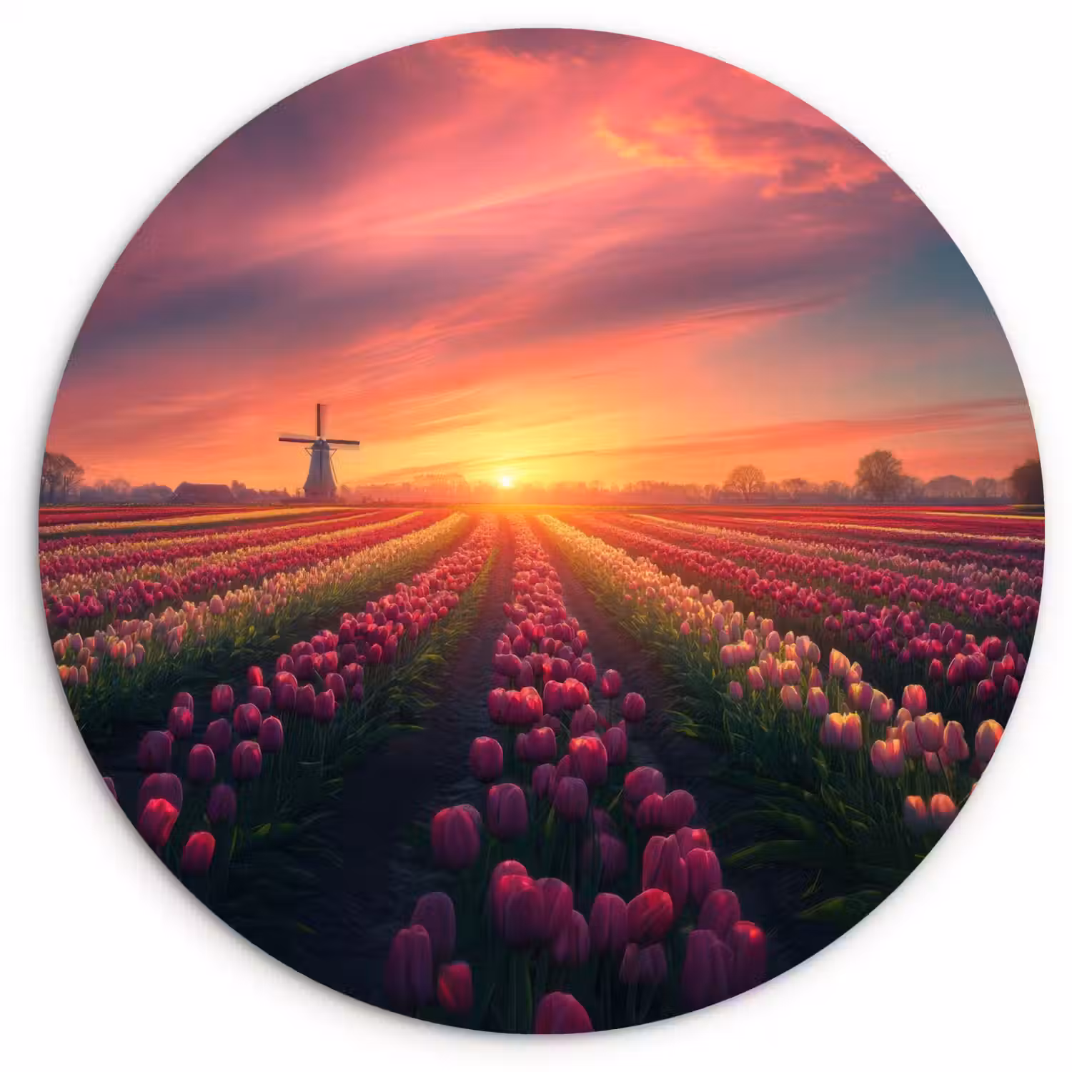 Windmolen - Zonsondergang - Landschap Wandcirkel plexiglas klein -3d