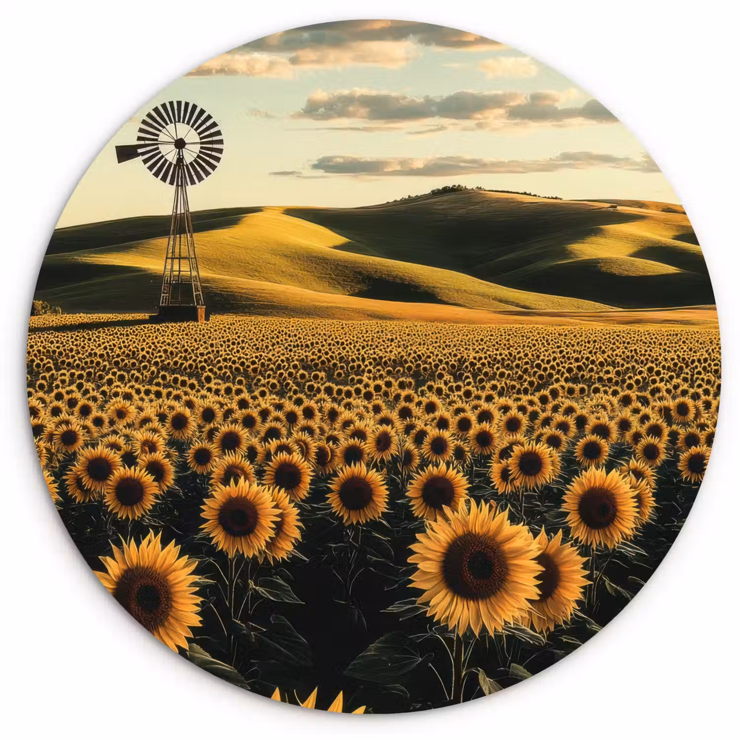 Zonnebloem - Veld - Windmolen Wandcirkel plexiglas klein -3d
