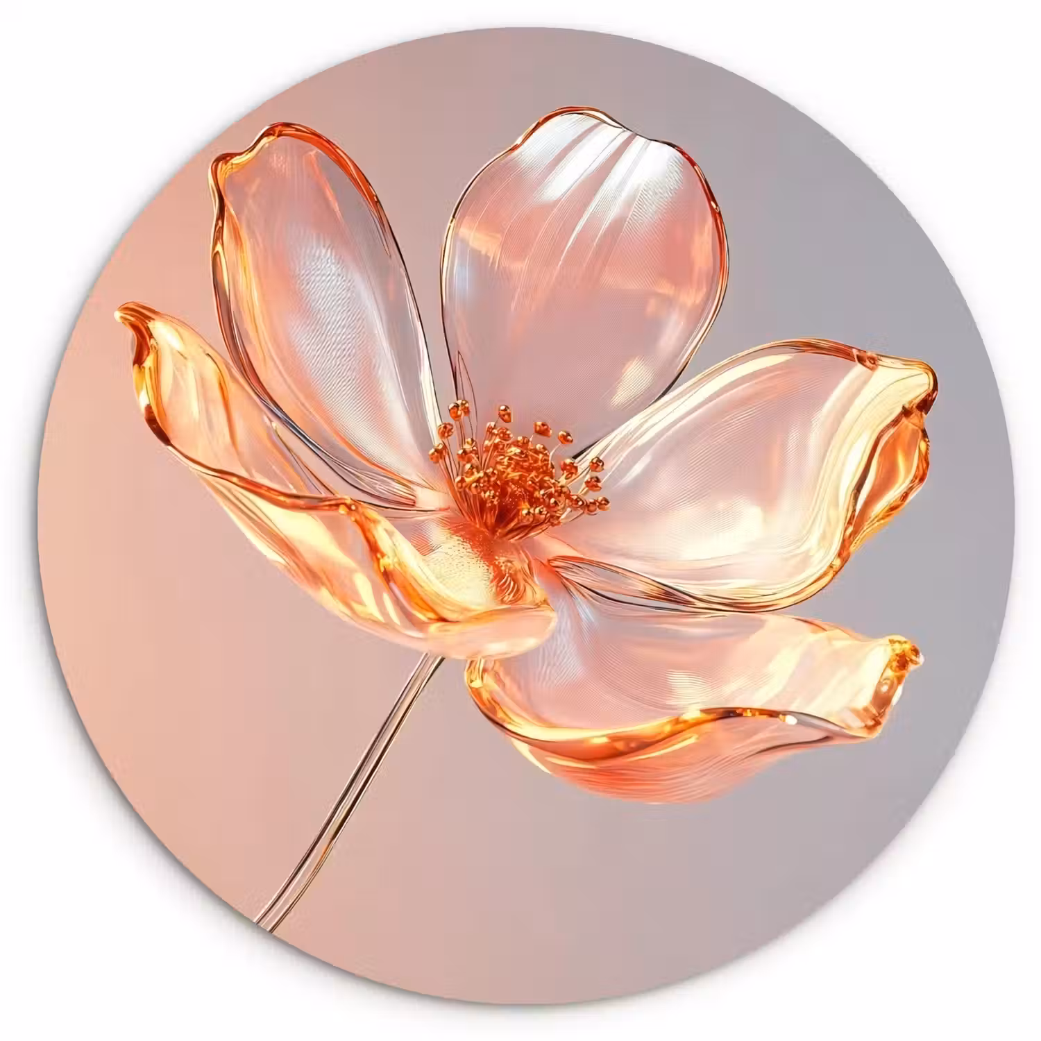 Glazen - Bloem - Roze Wandcirkel kunststof plaat 5mm dik klein -3d