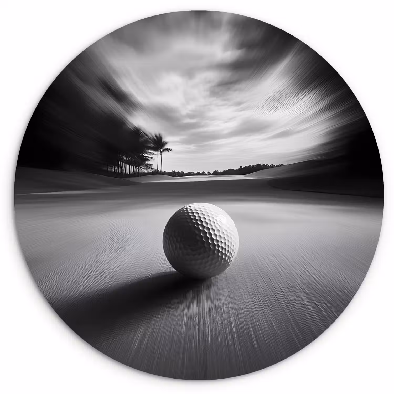 Golfbal - Wazig - Zwart Wandcirkel kunststof plaat 5mm dik klein -3d