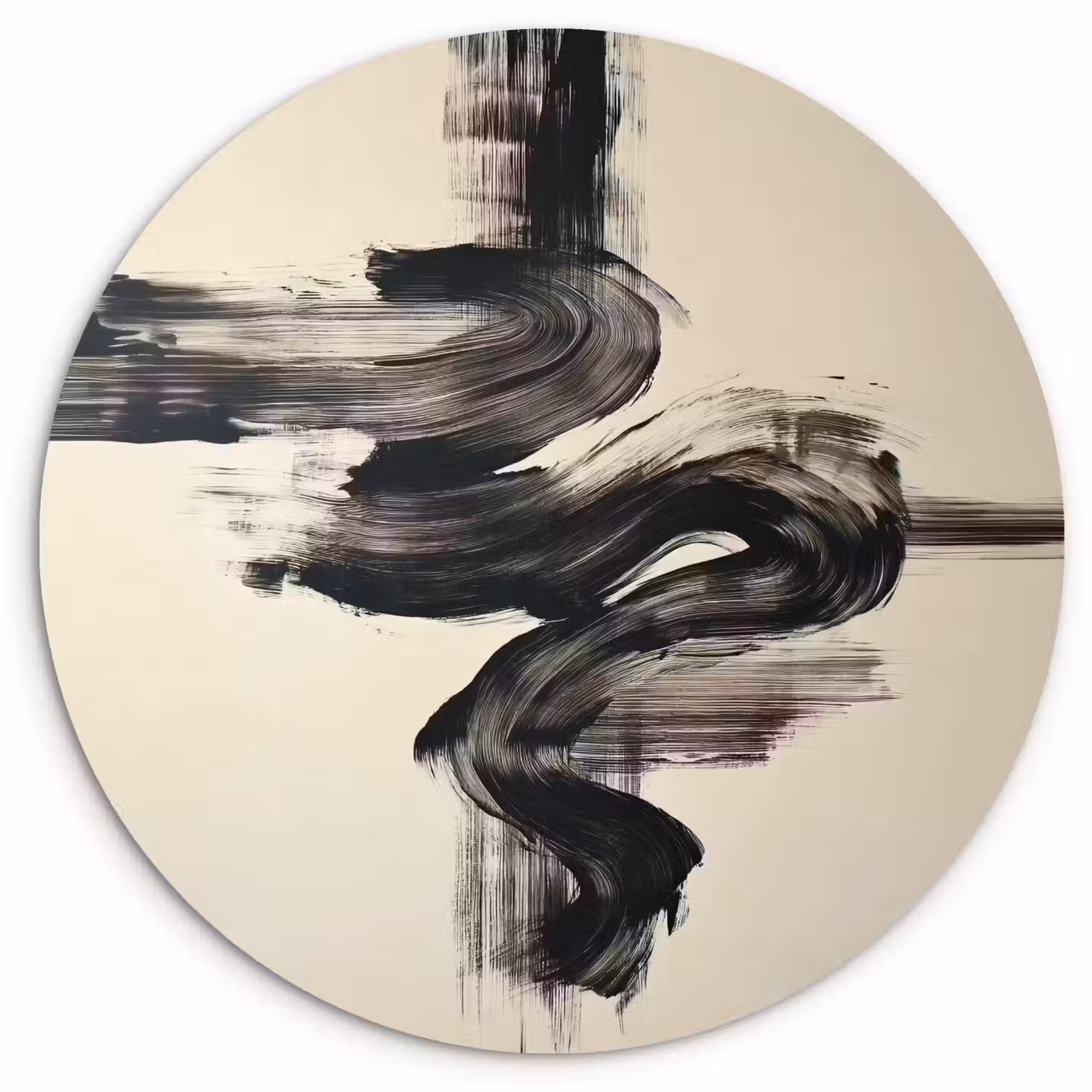 Golven - Penseelstreken - Beige - Minimalistisch Wandcirkel kunststof plaat 5mm dik klein -3d