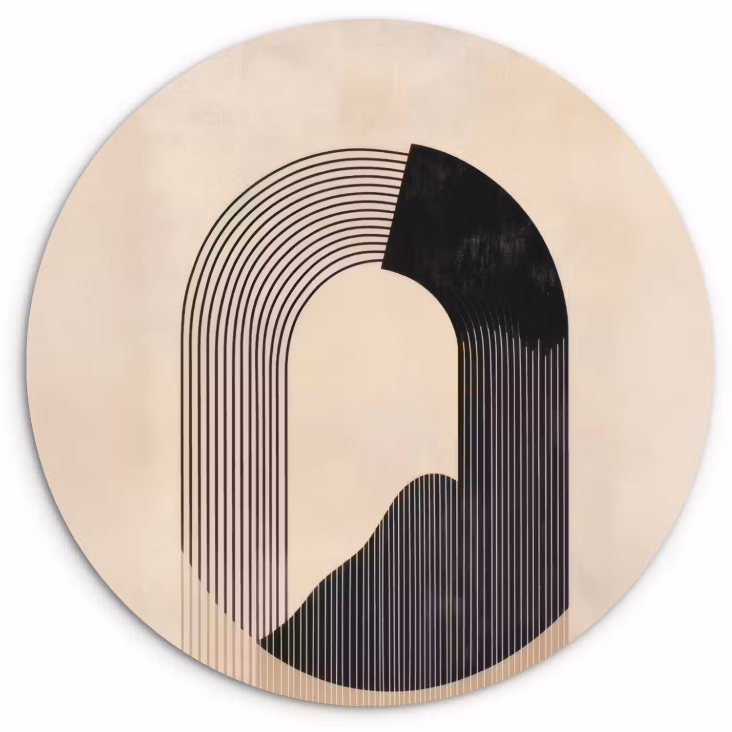 Grafisch gebogen motief - Beige Wandcirkel kunststof plaat 5mm dik klein -3d