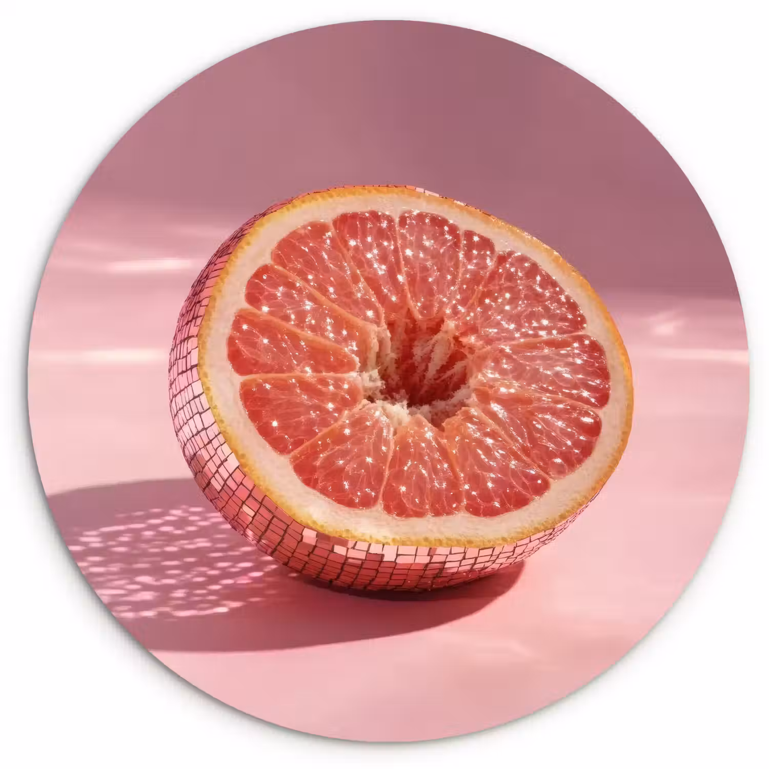 Grapefruit - Roze - Disco - Shiny Wandcirkel kunststof plaat 5mm dik klein -3d