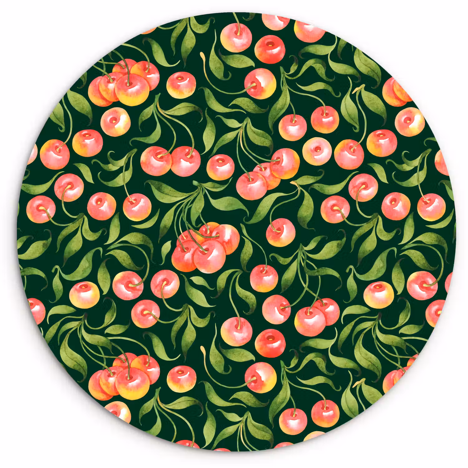 Groen - Rood - Kersen - Bladeren Wandcirkel kunststof plaat 5mm dik klein 188 -3d