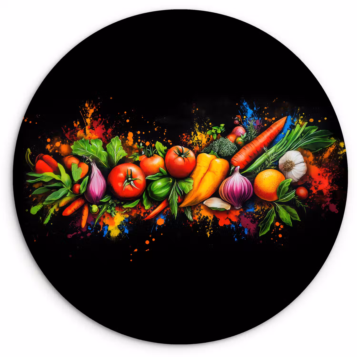 Groente - Eten - Kruiden - Graffiti - Koken Wandcirkel kunststof plaat 5mm dik klein -3d