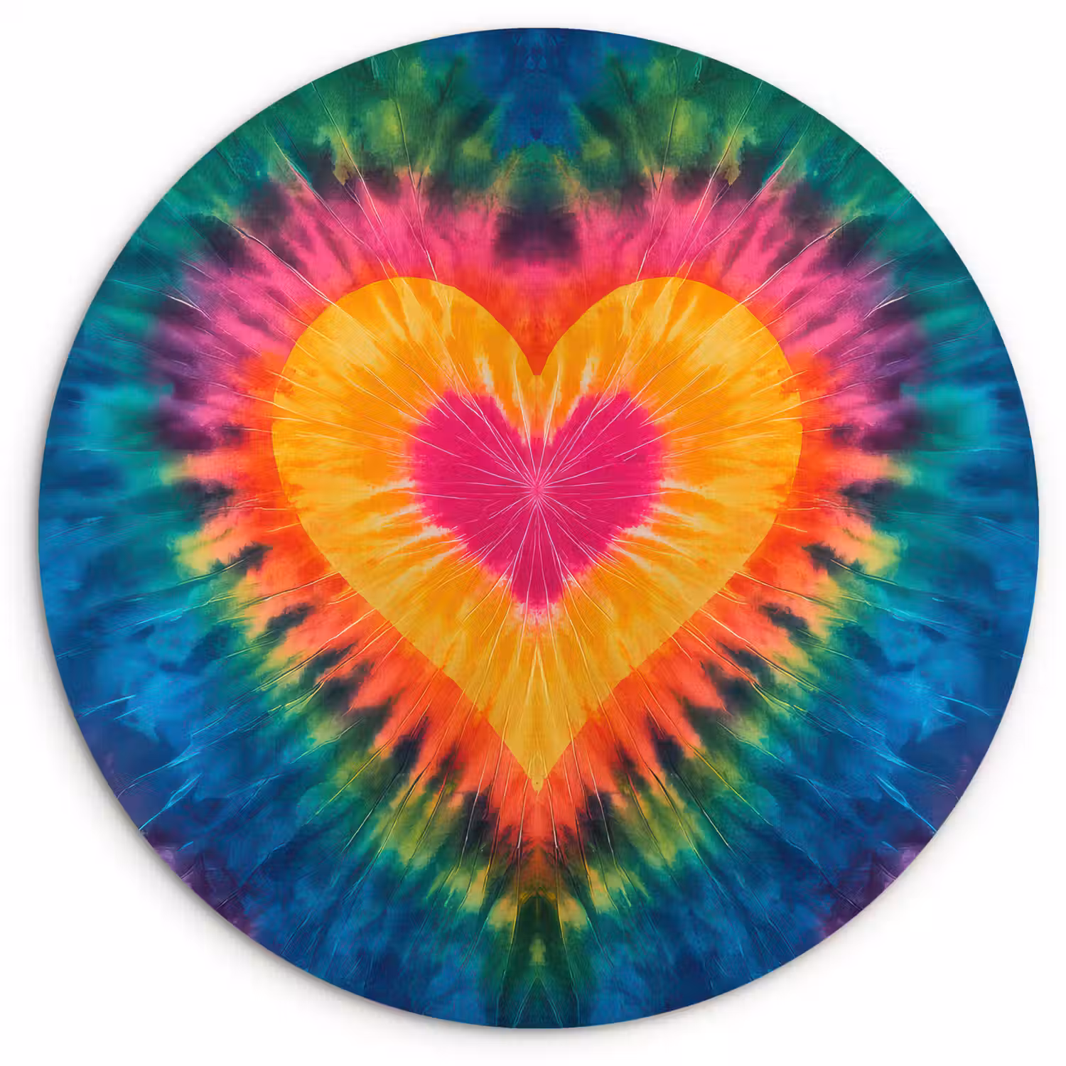 Hart - Tie Dye - Kleurrijk Wandcirkel kunststof plaat 5mm dik klein -3d