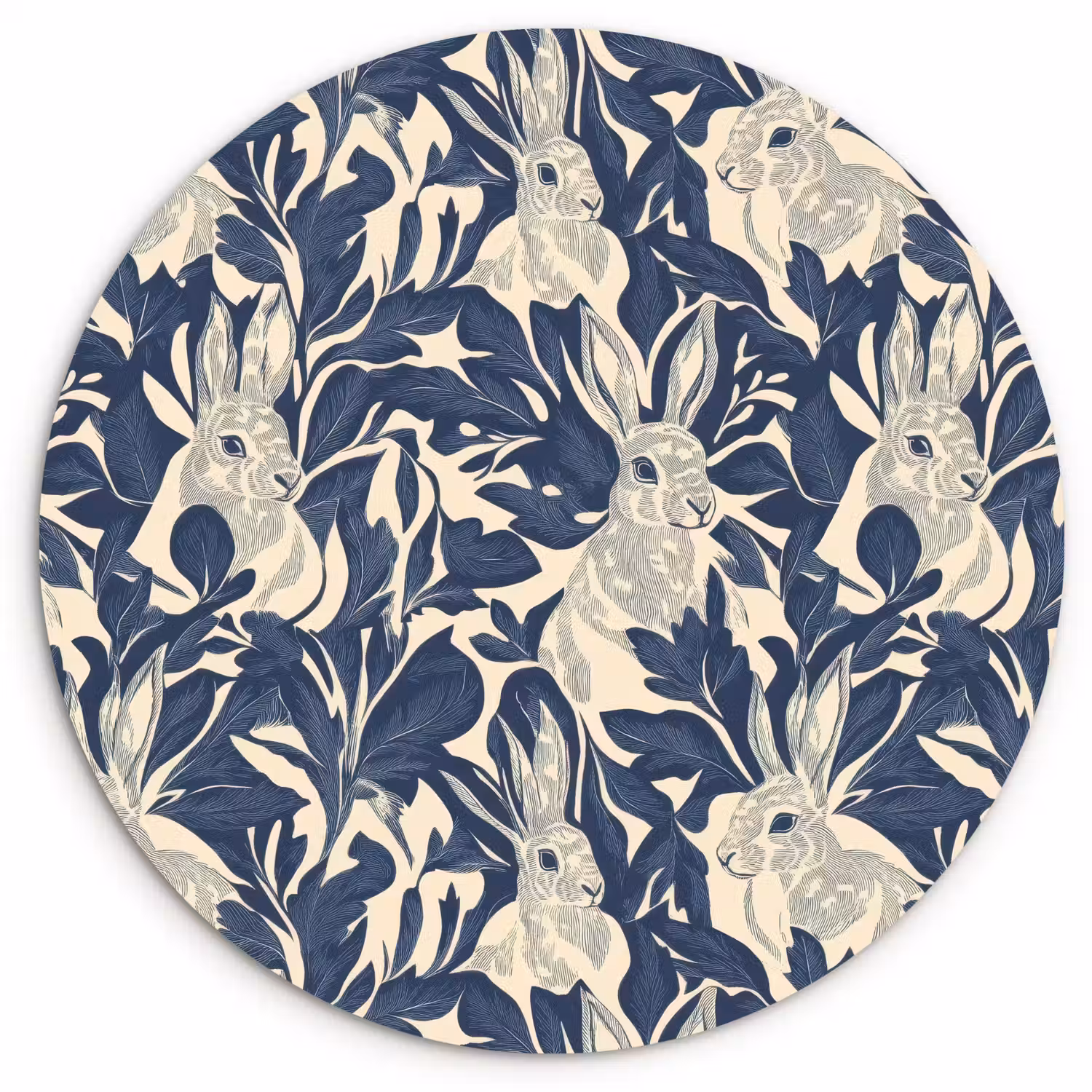 Hazen - Bladeren - Patroon - Blauw - Beige Wandcirkel kunststof plaat 5mm dik klein 188 -3d