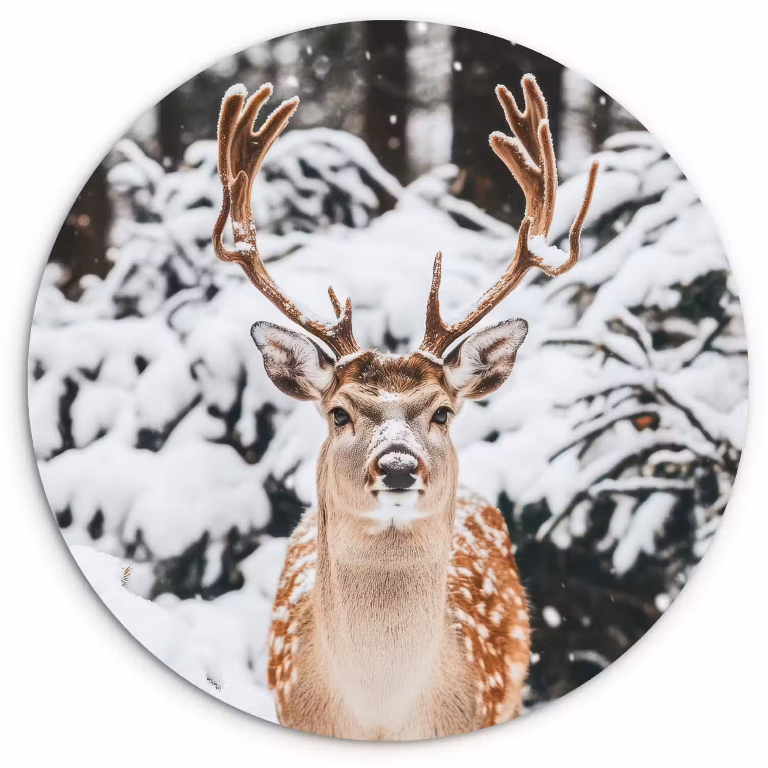 Hert - Sneeuw - Winter - Bos - Dieren Wandcirkel kunststof plaat 5mm dik klein -3d