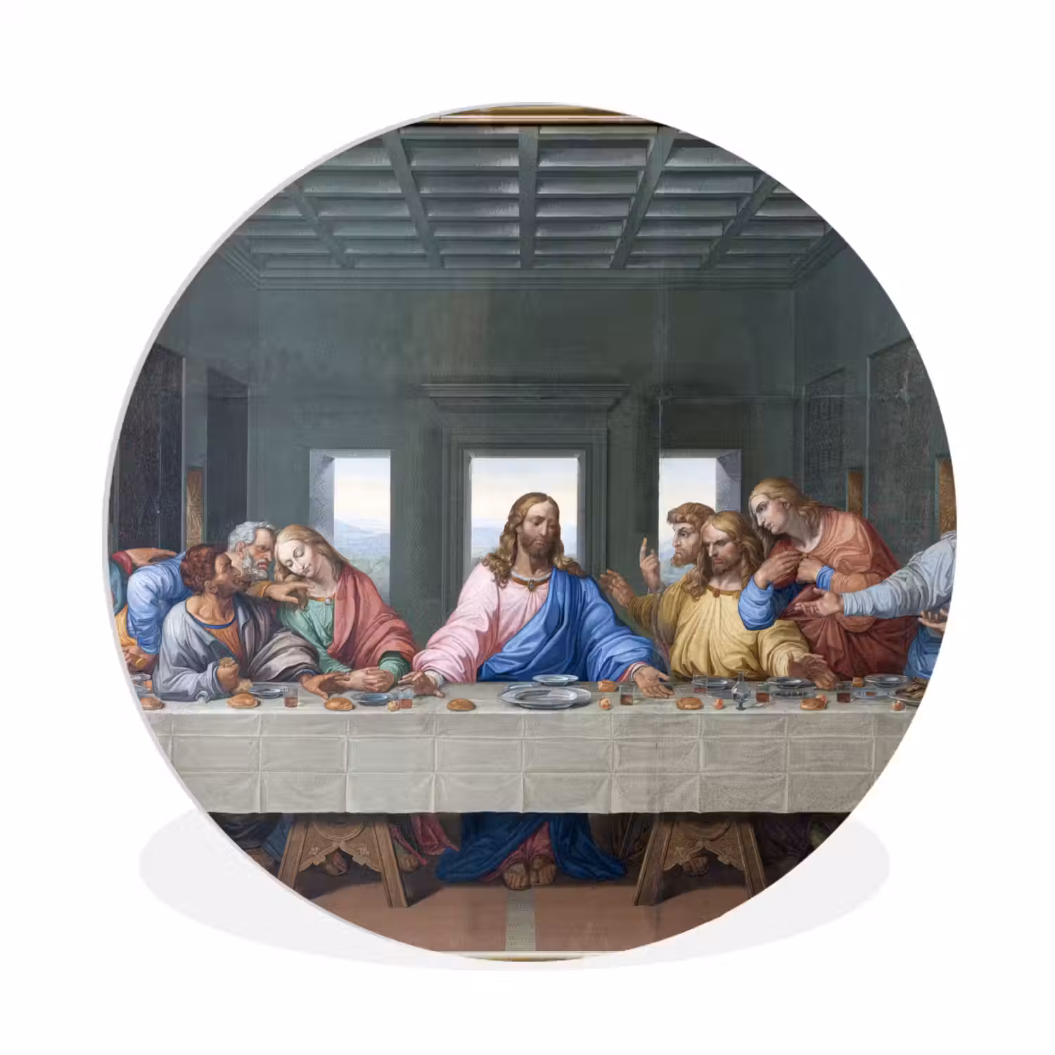 Het laatste avondmaal - Leonardo da Vinci Wandcirkel kunststof plaat 5mm dik klein -3d