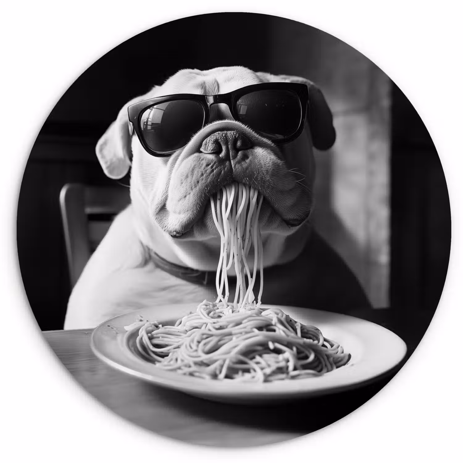 Hond - Bulldog - Pasta - Bril - Stoer - Dieren Wandcirkel kunststof plaat 5mm dik klein -3d