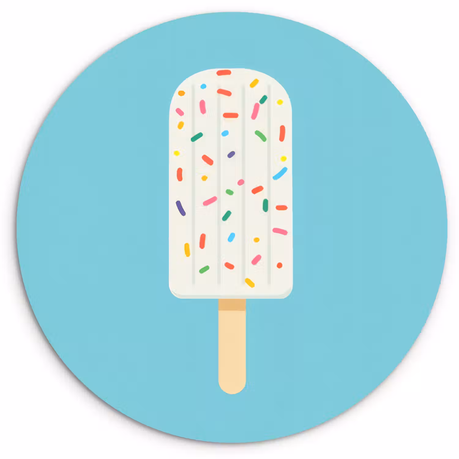 Ijsje - Stokje - Sprinkles - Lichtblauw Wandcirkel kunststof plaat 5mm dik klein -3d