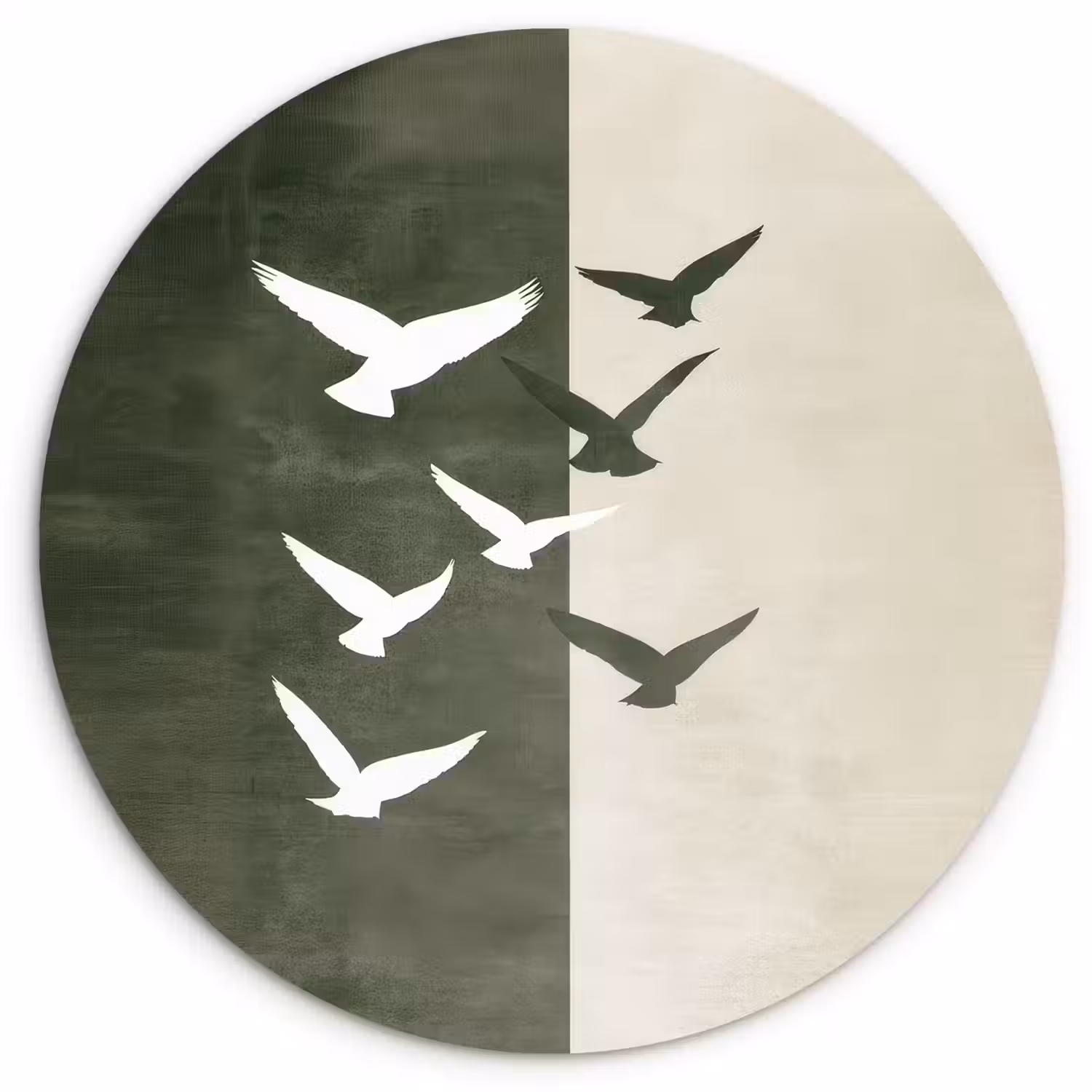Japandi - Vogel - Groen Wandcirkel kunststof plaat 5mm dik klein -3d