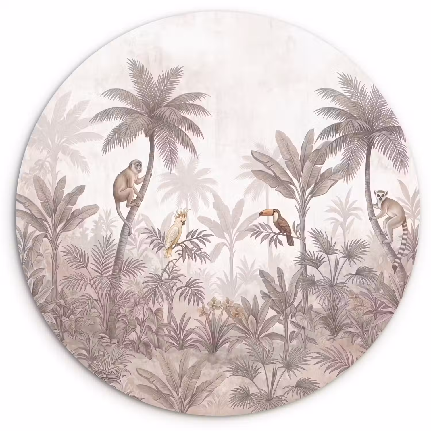 Jungle - Dieren - Palmbomen Wandcirkel kunststof plaat 5mm dik klein -3d