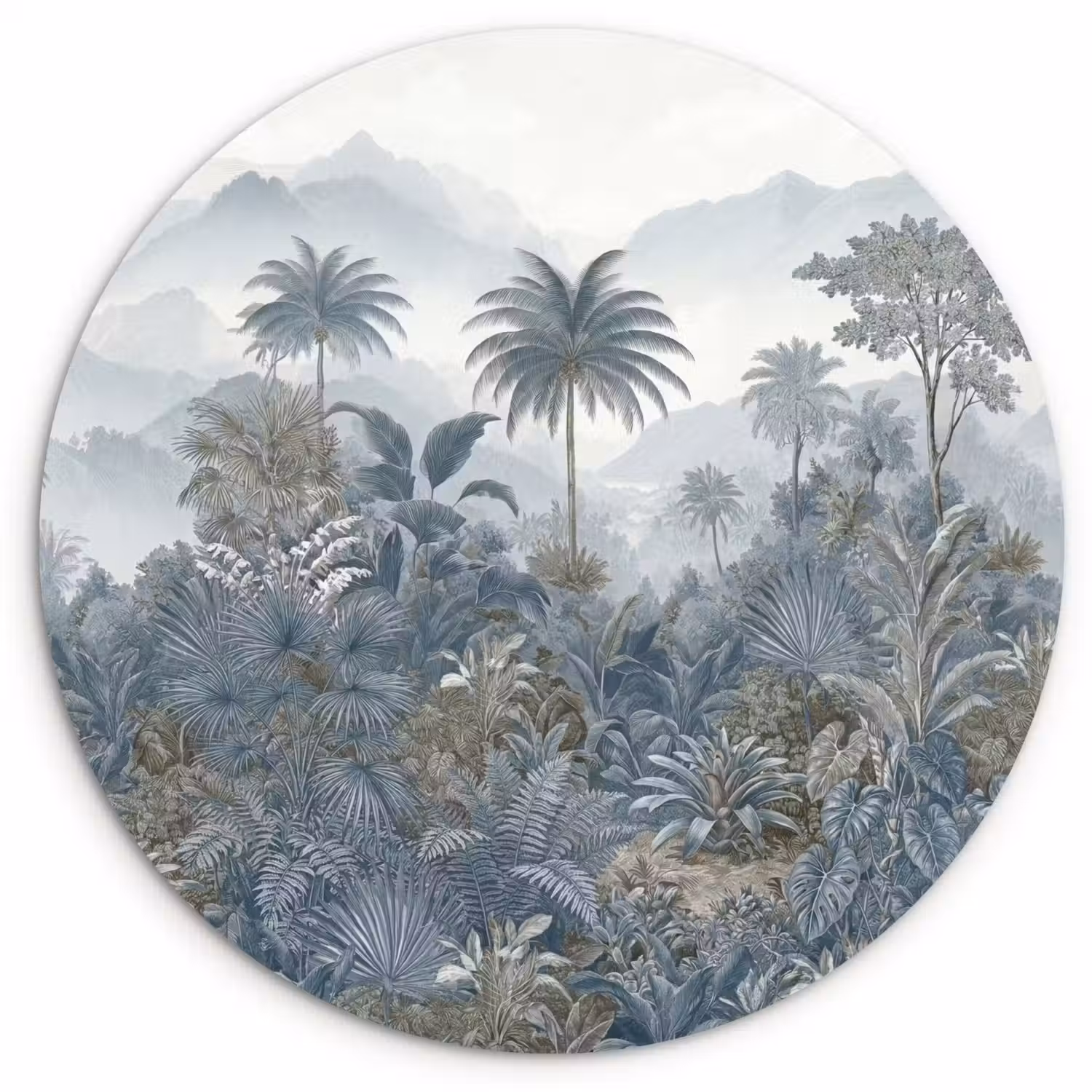 Jungle - Landschap - Blauw Wandcirkel kunststof plaat 5mm dik klein -3d