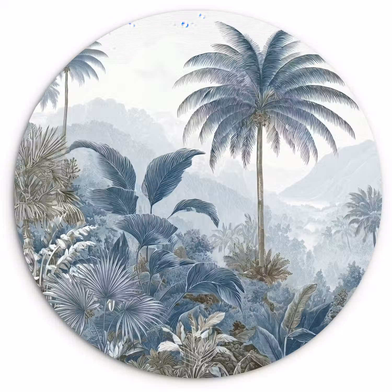 Jungle - Modern - Blauw - Groen Wandcirkel kunststof plaat 5mm dik klein -3d
