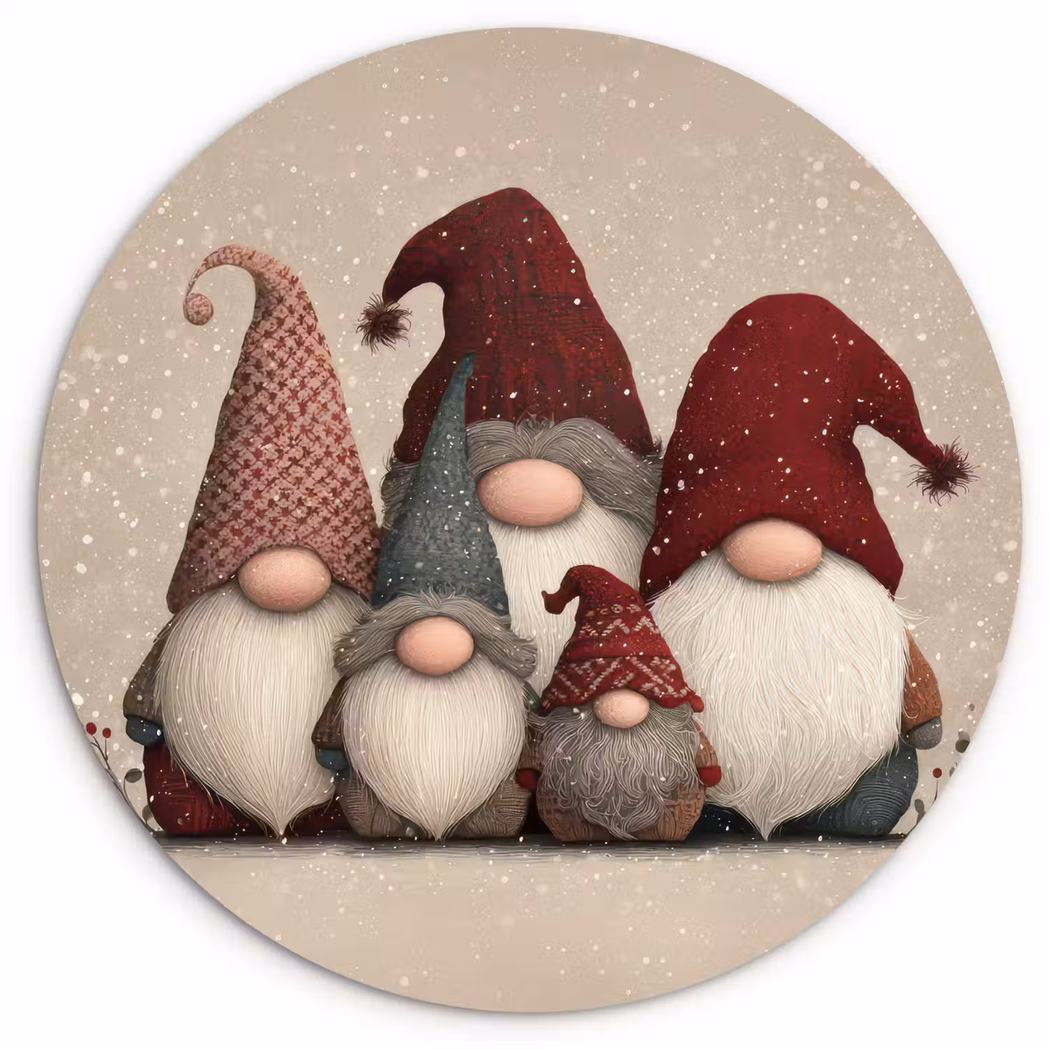 Kabouters - Kerst - Sneeuw - Puntmutsen Wandcirkel kunststof plaat 5mm dik klein -3d