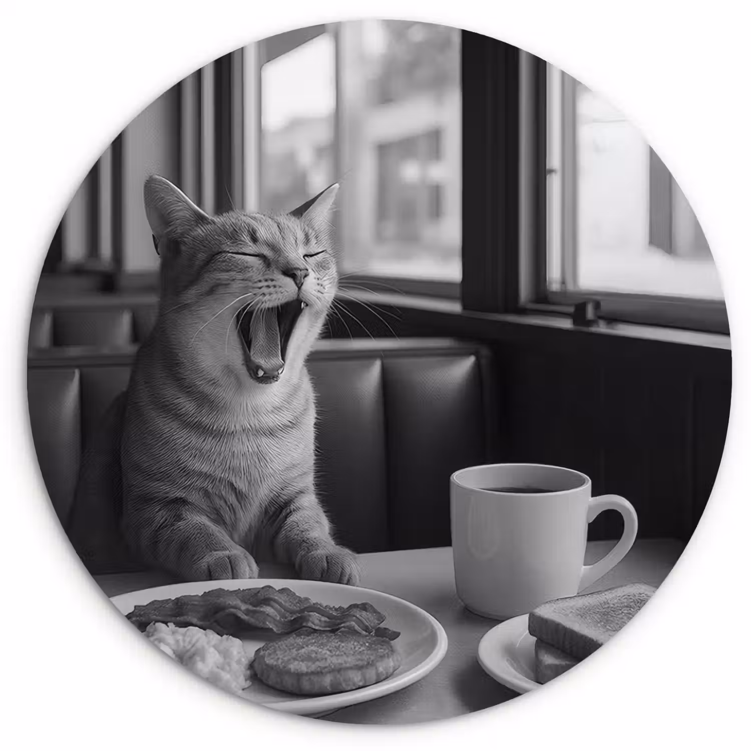 Kat - Koffie - Brood - Zwart Wandcirkel kunststof plaat 5mm dik klein -3d
