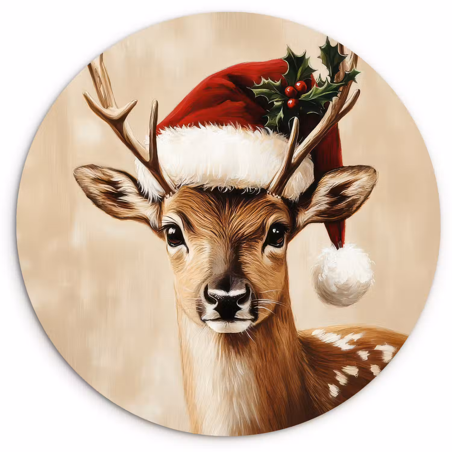 Kerst - Hert - Gewei - Rood Wandcirkel kunststof plaat 5mm dik klein -3d