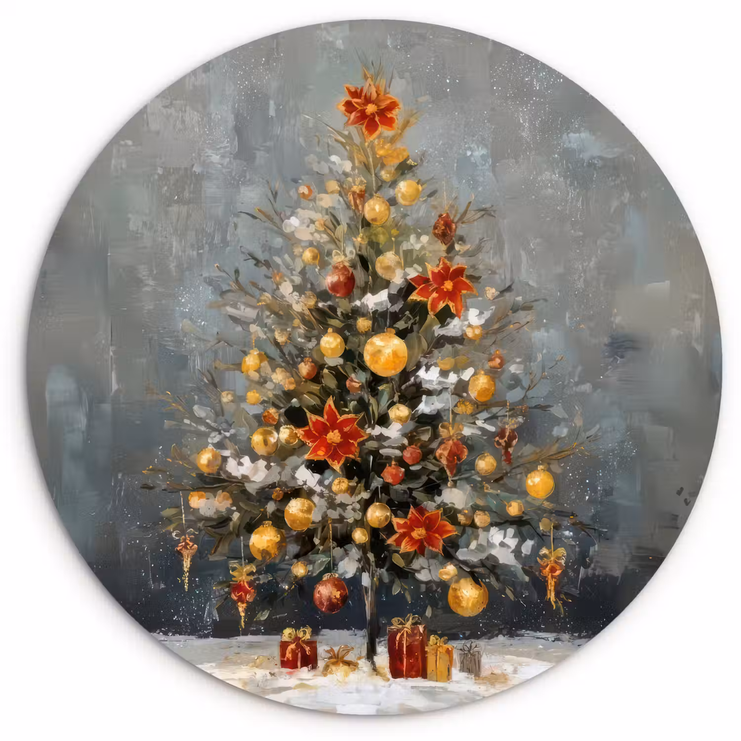Kerstboom - Cadeaus - Rood - Goud Wandcirkel kunststof plaat 5mm dik klein -3d