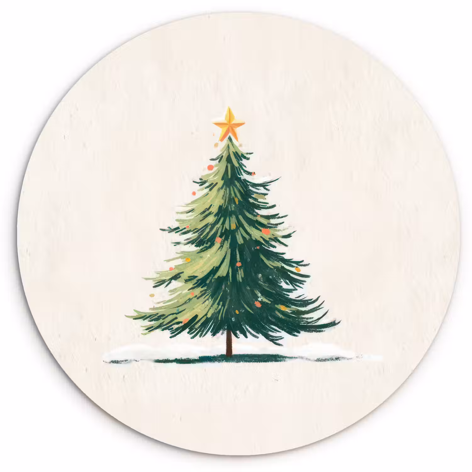 Kerstboom - Illustratie - Ster - Sneeuw Wandcirkel kunststof plaat 5mm dik klein -3d