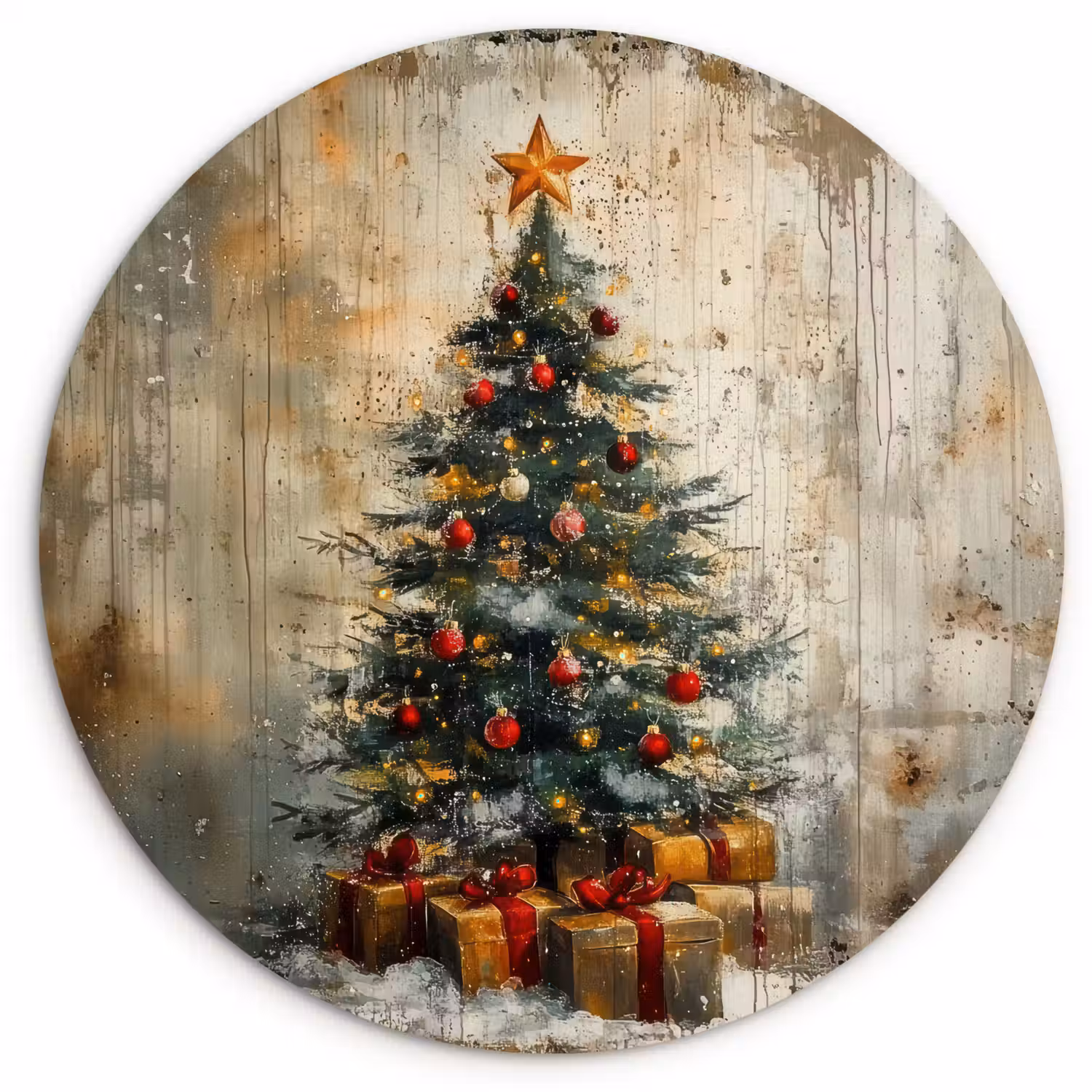 Kerstboom - Vintage - Kerst - Cadeau Wandcirkel kunststof plaat 5mm dik klein -3d