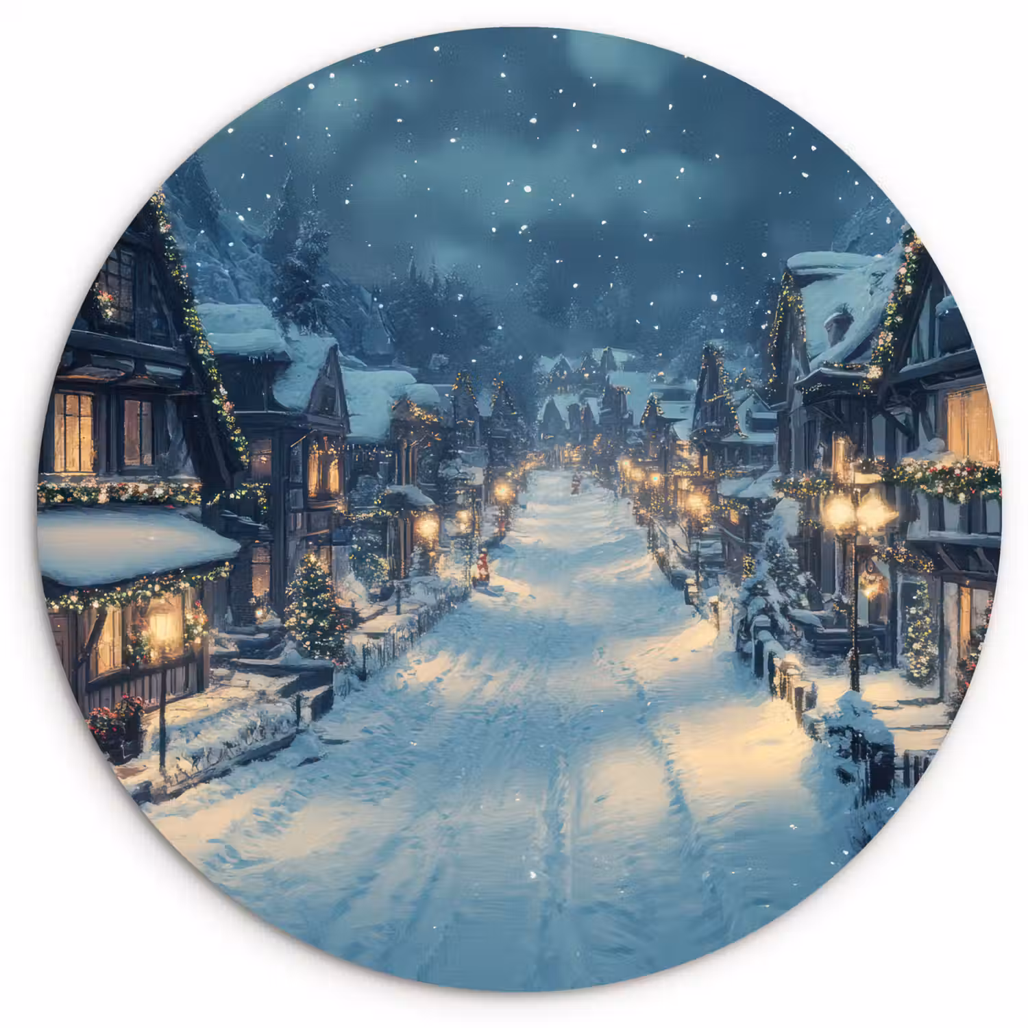 Kerstdorp - Kerst - Sneeuw - Winter Wandcirkel kunststof plaat 5mm dik klein -3d