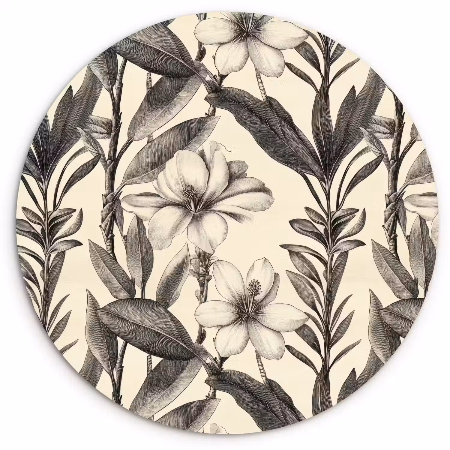 Klassiek - Botanisch - Zwart - Beige Wandcirkel kunststof plaat 5mm dik klein 188 -3d