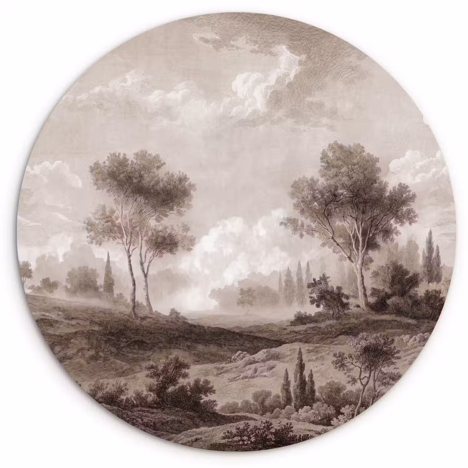 Klassiek - Landschap - Neutraal Wandcirkel kunststof plaat 5mm dik klein -3d