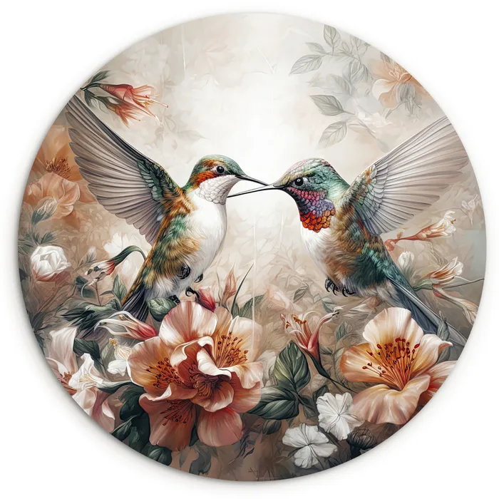 Kolibrie - Vogels - Bloemen - Natuur Wandcirkel kunststof plaat 5mm dik klein -3d