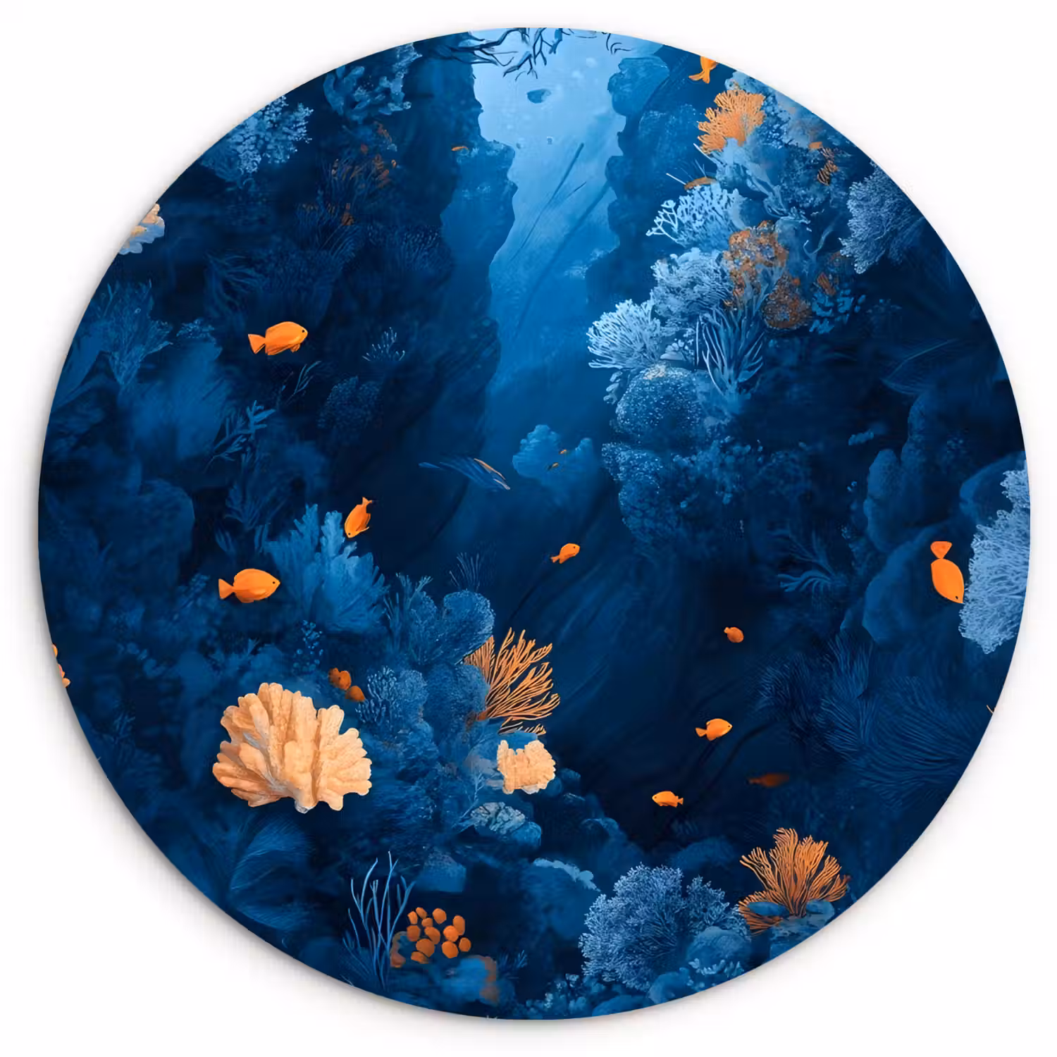 Koraalrif - Vissen - Oceaan - Blauw Wandcirkel kunststof plaat 5mm dik klein -3d