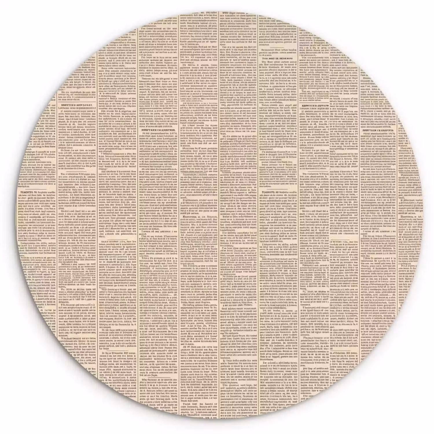 Krant - Nieuws - Historisch - Vintage - Beige Wandcirkel kunststof plaat 5mm dik klein -3d
