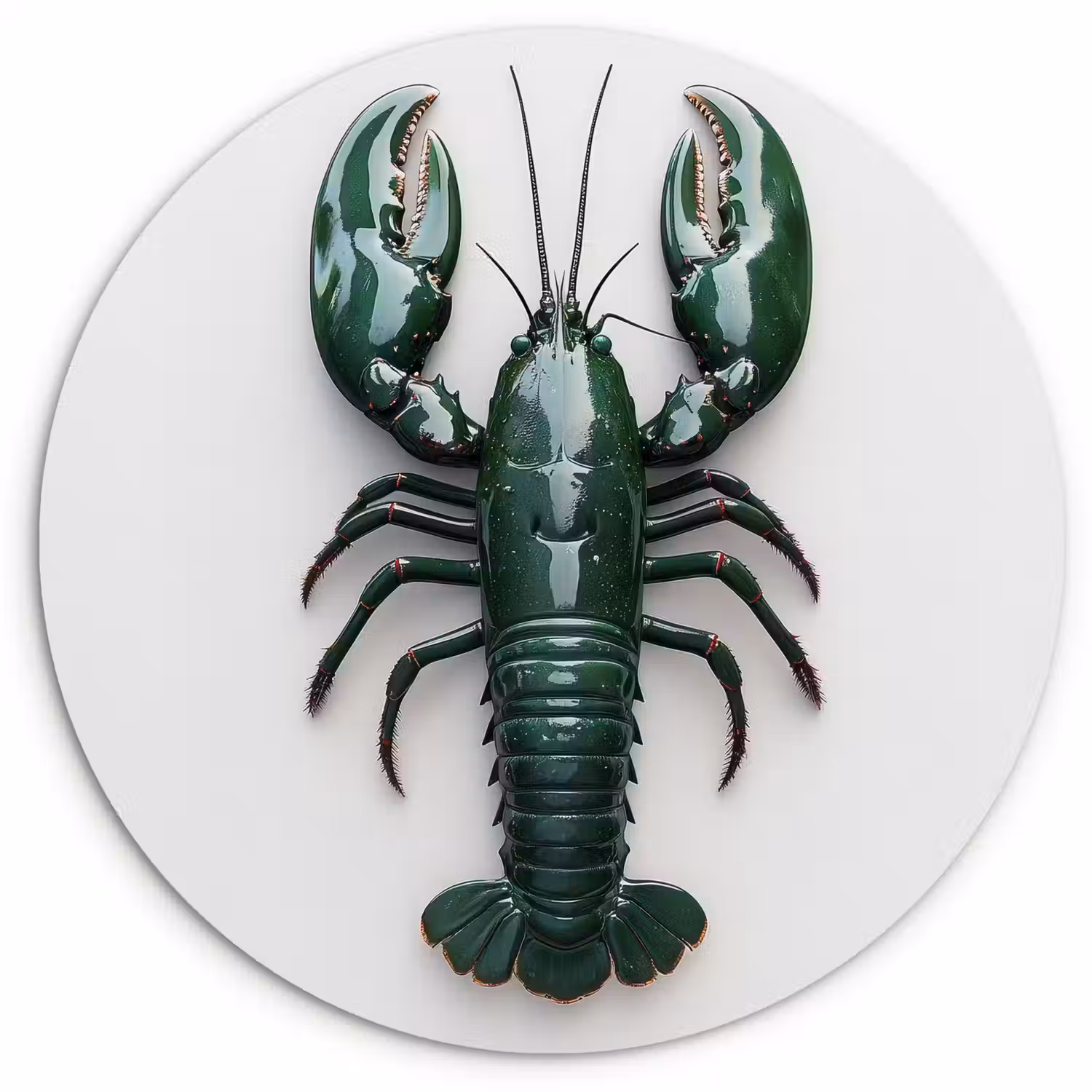 Kreeft - Glossier - Groen - Wit Wandcirkel kunststof plaat 5mm dik klein -3d