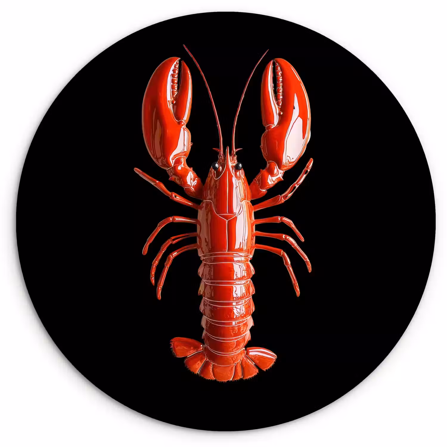 Kreeft - Glossier Rood - Zwart Wandcirkel kunststof plaat 5mm dik klein -3d