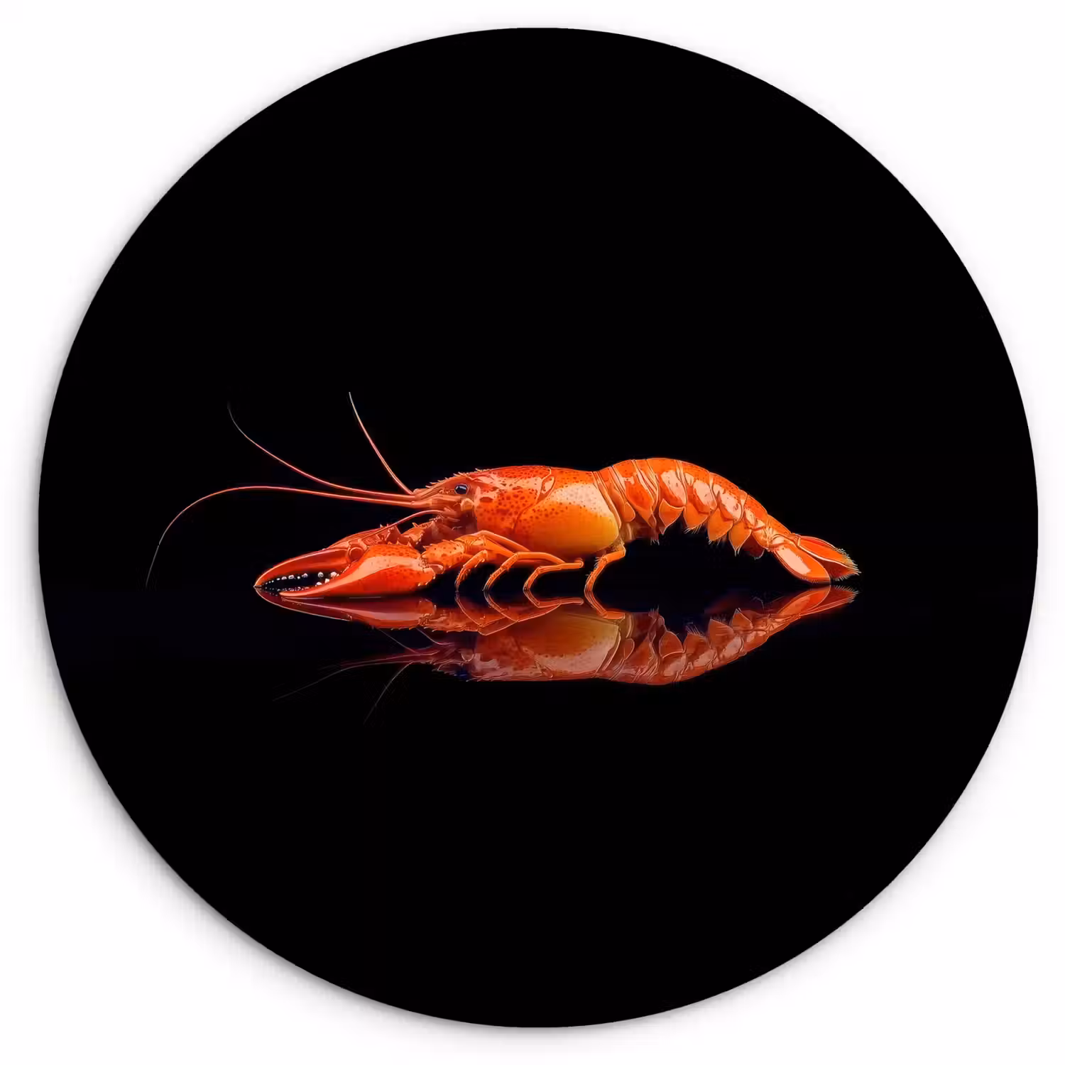 Kreeft - Oranje - Zwart - Opvallend Wandcirkel kunststof plaat 5mm dik klein -3d