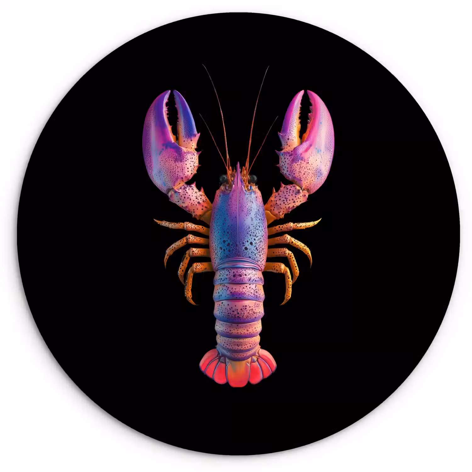 Kreeft - Paars - Roze - Zwart - Stippen - Lila Wandcirkel kunststof plaat 5mm dik klein -3d