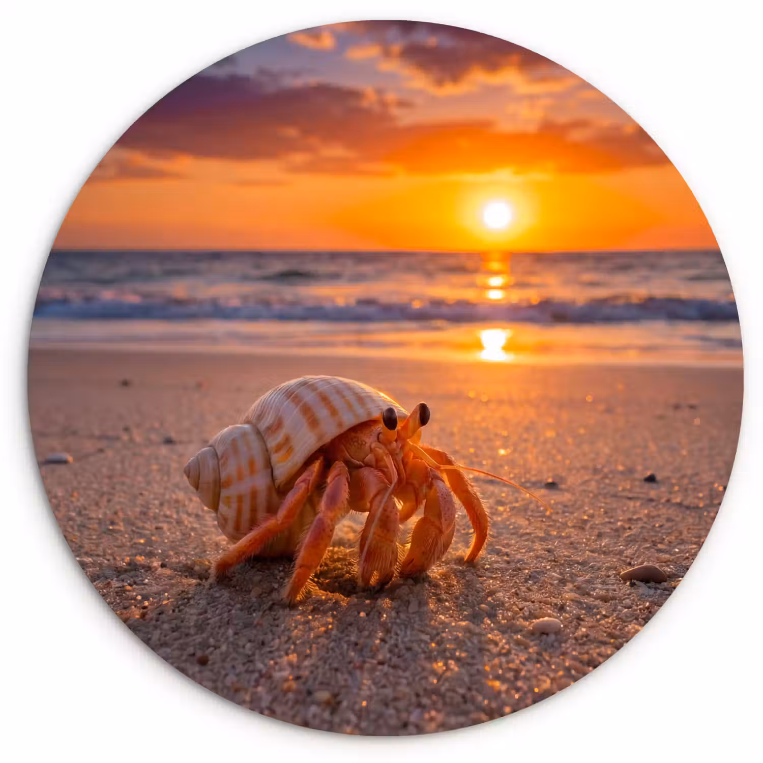 Kreeft - Strand - Natuur - Zonsondergang - Oranje Wandcirkel kunststof plaat 5mm dik klein -3d