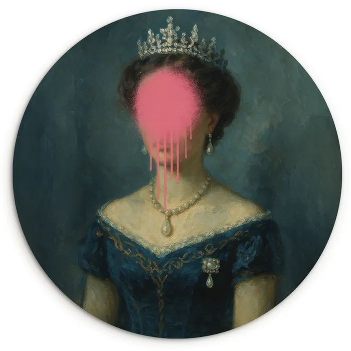 Kroon - Roze druipend verf - Portret Wandcirkel kunststof plaat 5mm dik klein -3d